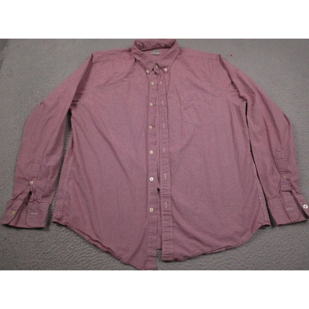 J Crew Shirt Mens XL Red Checked Casual Preppy Button Down Long Sleeve